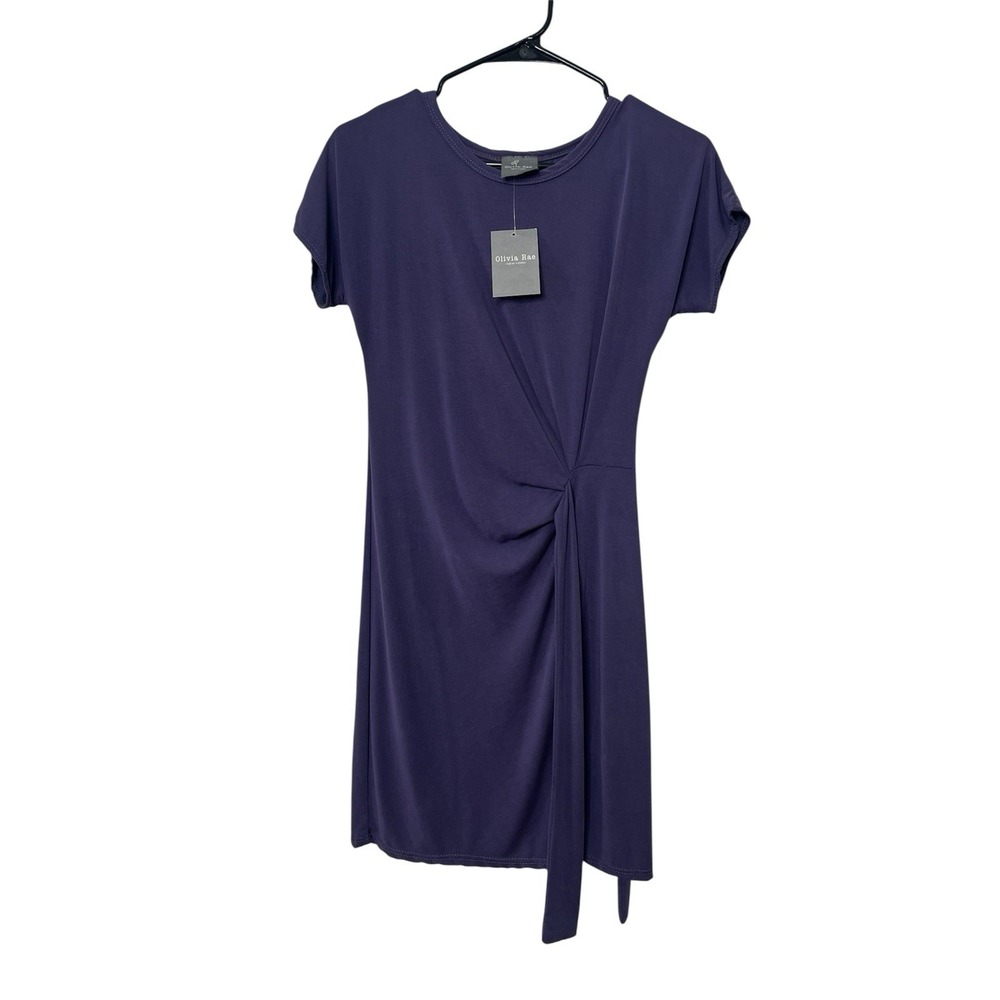 Olivia Rae Purple Short Sleeve Crewneck Knot Waist Soft‎ Fabric Mini Dress Sz XS
